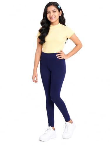 Image of BODYCARE Girls Cotton Stretch Leggings, Elastic Waist Ankle Length Leggings for Kids, Soft
