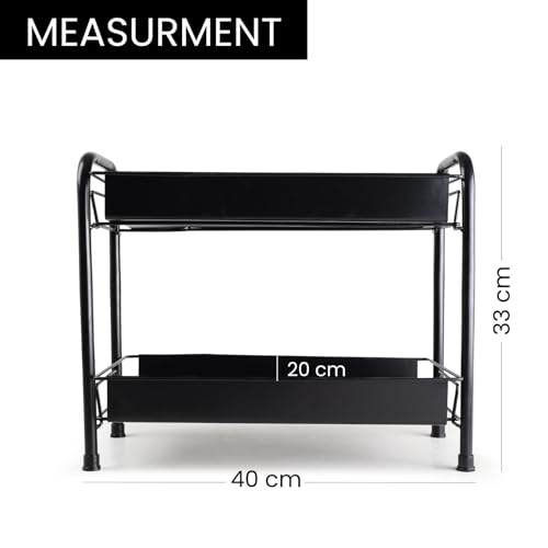Image of Zepdos 2 Tier Kitchen Countertop Rack | Multipurpose Metal Storage Shelf for Spice Rack for kitchen, Bathroom & Pantry Organization | Space Saving Counter Rack Organizer, Black (40 x 20 x 33 cm)