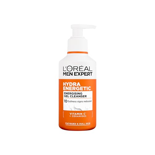 LOréal Men Expert Hydra Energetic Energising Gel Cleanser. Fights Fatigue Signs Revitalizes and Deeply Cleanses with a Gentle Foam. Vitamin C Brightens Combats Dullness 260ml.