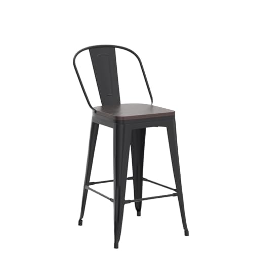 Image of Andeworld 30 Inch Swivel Bar Stools Industrial Metal Barstools High Back Dining Bar Chairs Counter Height Stools with Wooden Seat Set of 4(30inch, Black)