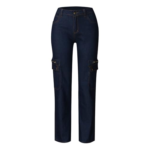 Jean baggy cargo pour femme taille haute stretch en denim léger d'été
