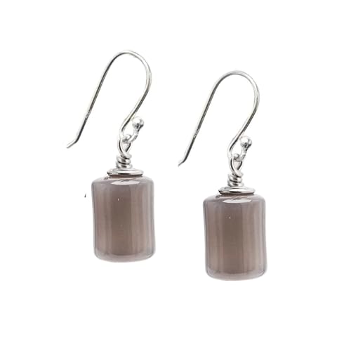Boucles d'oreilles pendantes argent et agate grise anti-allergie femme