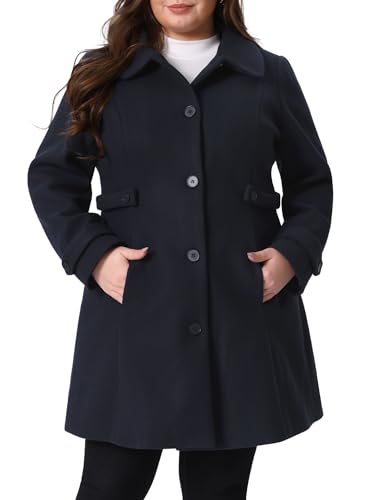 Agnes Orinda Plus Size Coats for Women Peter Pan Collar Cuff Single Breasted Trench Jacket Winter Long Coat