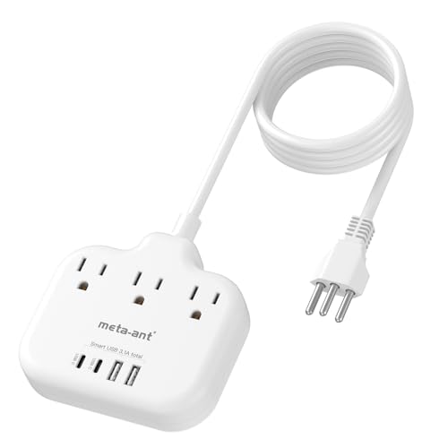 Switzerland Travel Plug Adapter with 5FT Extension Cord meta-ant Type J Adapter with 3 Outlets 4 USB Ports(2 USB-C) Switzerland Power Adapter for US to Swiss Switzerland Liechtenstein Rwanda
