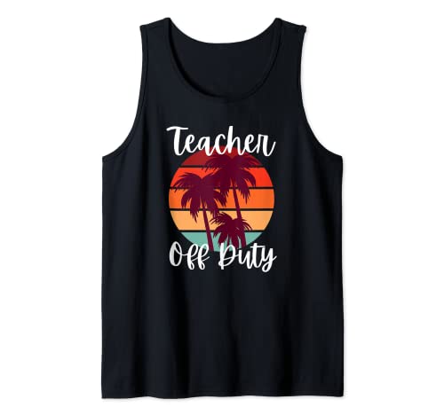 Maestro fuera de servicio vacaciones de verano linda playa puesta de sol palmera Camiseta sin Mangas