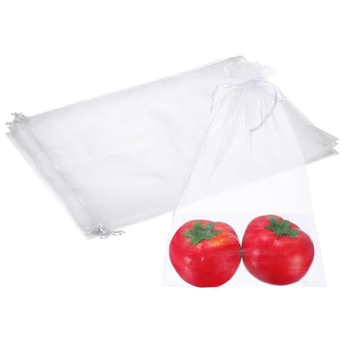 sourcing map 10Pcs Fruit Protection Bags, 23.6x 15.7 Inch Apple Bags Vegetable Bags with Drawstring Bird Barrier Bags for Plant Fruit Flower Vegetable, White