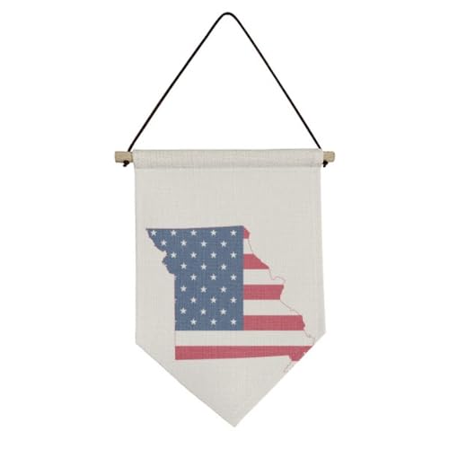 Missouri USA Map Stars And Stripes Flag Shape Canvas Flag Hanging Wall Art Decor Banner
