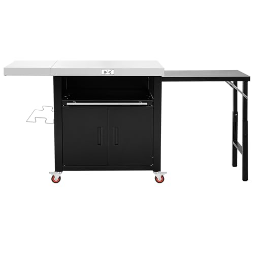Feasto Outdoor Grill Cart with Cabinet and Folding Extension Table