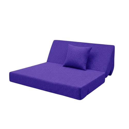 Image of Modern Jute Fabric Sofa Cum Bed with Cushion | 1-Seater Convertible Sleeper Sofa | Space Saving Folding Couch for Living Room, Bedroom & Guest Room-Purple