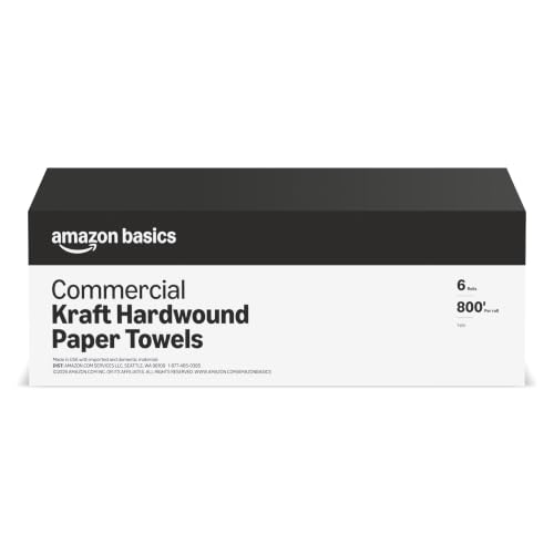 Amazon Basics 1-Ply Kraft 7.9 Hard Roll Paper Towels | Bulk | Made from 100% Recyclable Material | Compatible with Universal Dispensers | 800 feet per Roll (6 Rolls) (Previously AmazonCommercial)