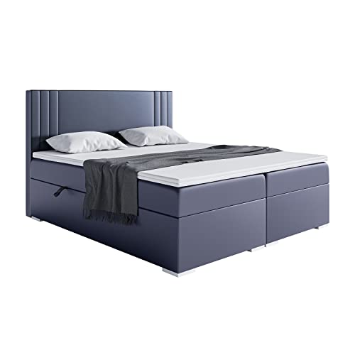 MEBLINI Boxspringbett mit Bettkasten - Gepolstert Doppelbett mit Matratze und Topper - Polsterbett mit Stauraum - Bett mit Kopfteil - Stauraumbett - MORANO - 140x200 - H4/Dunkelgrau Kunstleder
