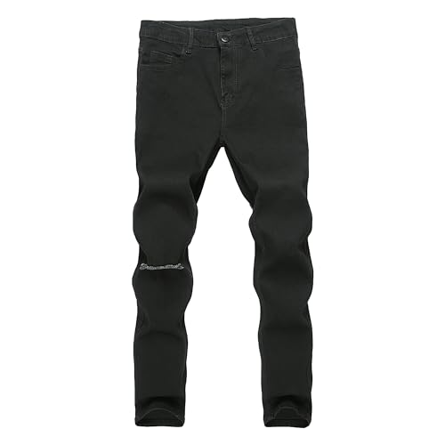 Pantalon en denim déchiré pour homme coupe droite ajustée et zip