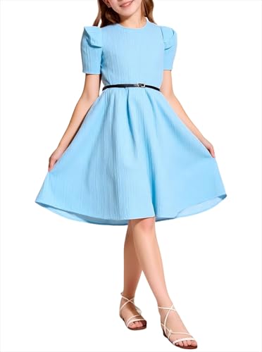 Girls' Summer Dresses Cute Puff Sleeve Solid Color Casual A Line Party Dress