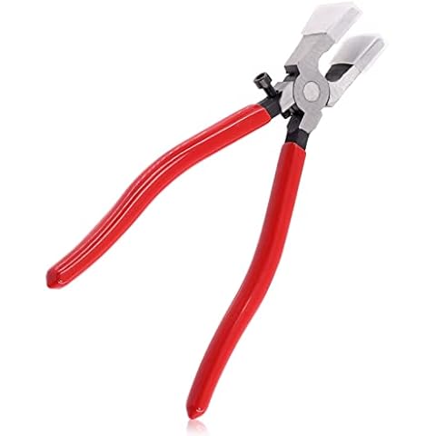 Wokape Key Fob Pliers with Curved Jaws, Glass Running Pliers Heavy Duty with Rubber Tips for Stained Glass Work Mosaics Breaking Tool Cover