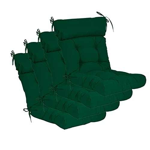 Image of QILLOWAY Outdoor Rocking Chair Cushions Set of 4, 100% Polyester Waterproof Patio Rocking Chair Cushion, High Back Weatherproof Chair Pad for Adirondack & Outdoor Furniture, Mallard, Forest Green