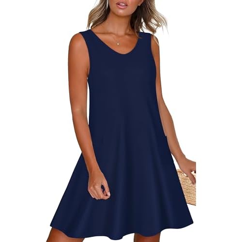 elescat Womens Summer Dresses Casual V Neck Sleeveless Pockets Beach Loose Tank Sundress 2026