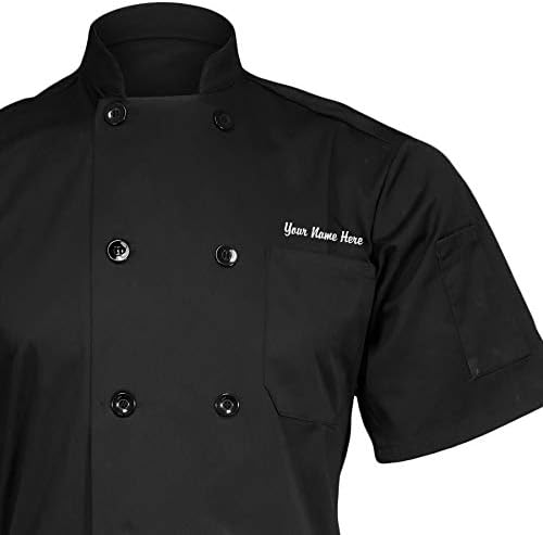 ChefsCloset Personalized Black Embroidered Short Sleeve Chef Coat/Jacket - Men