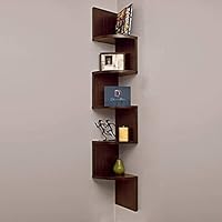 DecorDen Zigzag Floating Wall Mount Wooden Display Storage Organizer Shelf for Wall Decoration (Brown)