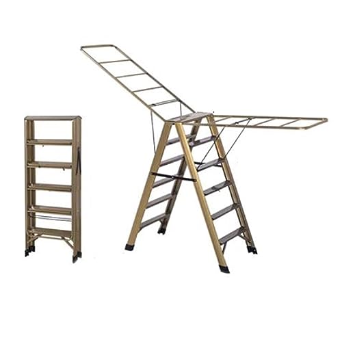 Folding Step Stool Muti-Function 6 Step Ladder Aluminum Lightweight, Laundry Clothes Drying Rack, Shoes Rack, Folding Step Stool Ladder with Anti-Slip Pedal, 660 Lbs Capacity Household Portable Stepla