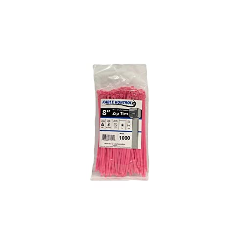 Image of Kable Kontrol Pink Zip Ties 8 Inch 1000 Pcs, 50 Lbs Tensile Strength, Self-locking Nylon Colored Cable Ties Wire Wraps for Indoor or Outdoor Use
