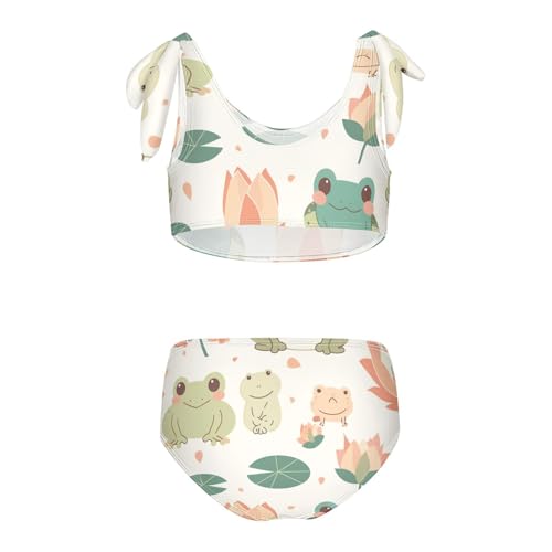 Cute Cartoon Frog Animal Sitting Flower Leaf Girl 2 Piece Kids Bikini Set Beach Bathing Suit Swimming Suits Adjustable2
