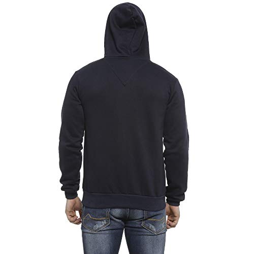 Image of CAHOOT Men's Dark Blue Zip-Front Hoodie with Contrast Drawstring for Casual Wear | Long Sleeve | Hooded Neck | Zipper Closure | Cotton Sweatshirt Crafted with Comfort Fit for Everyday Wear