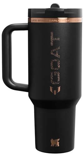 Image of STANLEY x Messi Quencher ProTour Flip Straw Tumbler with Leakproof Lid, 40 oz | Built-in Straw and Handle | Cup Holder Compatible for Travel | Insulated Stainless Steel | BPA-Free | Messi Goat Black