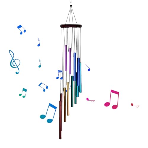 Garden Ornaments Wind Chimes, Colorful Aluminum Tubes Wind Chimes with 12 Aluminum Tubes, Hanging wind Chimes for Home, Yard, Garden, Indoor Outdoor Hanging Decor (A) (Multicolor)