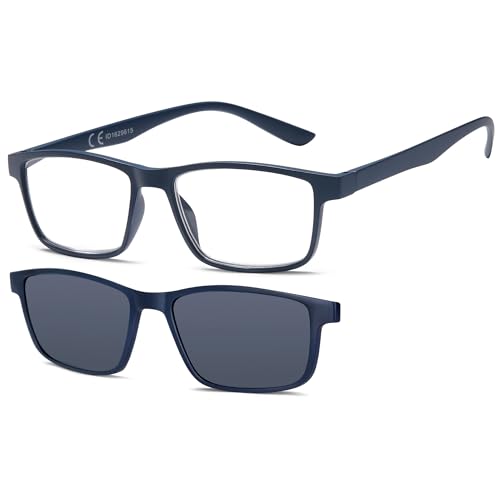NEW VISION Gafas de Lectura, Gafas con Clip Magnético para Gafas de Sol, Protección 100% UVA y UVB, NV8126 Gafas de Lectura con Clip para Hombres y Mujeres (AZUL, 1.5, x)