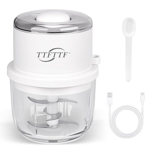 Comparison: What Is A Good Inexpensive Food Processor 6 TTFTTF Electric Garlic Chopper, 350ML Glass Bowl Mini Food Processor, Portable Veggie Chopper Onion Garlic Grinder, Wireless Blender for Ginger, Chili, Fruit, Meat, etc