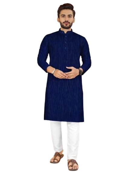 Image of Men's South Cotton Textured Ethnic Kurta Regular Fit Traditional Casual Wear