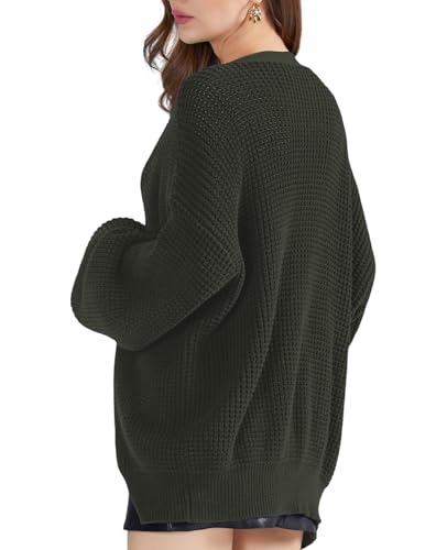 Image of QUALFORT Women's Oversized 100% Cotton Cardigan Sweater | Long Sleeve V Neck Button Down Open Front Knit Outerwear