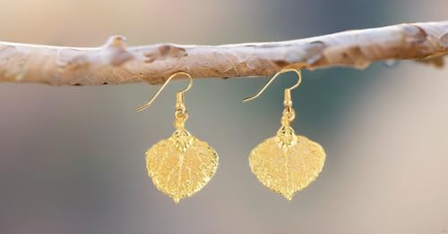 24K Gold Dipped Aspen Leaf Dangle Earrings2