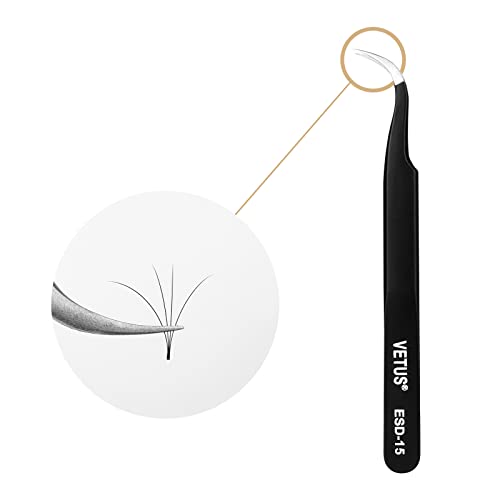 LASHVIEW Vetus Anti-static ESD Curved Pointed Perfect Craft Fine Angled Removal Stainless Steel Tip Curved Tweezers For Profissional Grafting False Eyelash Extension Nail Art Electionics Medical