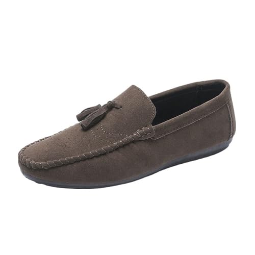 Men Moccasins Shoe Suede Vamp Vintage Business Round Toe Anti-Slip Rubber Sole Slip Resistant Block Heel Tuxedo Slip On