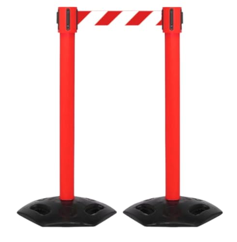 Flexibarrier 2-Stück-Set Personenleitsystem Absperrständer -Safety- 5m Gurtlänge, Absperrständer, Absperrband, Absperrpfosten (Rot/Weiß)
