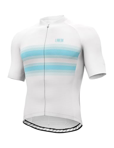 LAMEDA Men's Cycling Jersey Short Sleeves Bike Jersey for Men Cycling with 14 Pockets,Tight-Fitting Breathable Quick-Drying Bike Shirt High-Elastic Pro Road Cycling Top Bicycle Shirt White