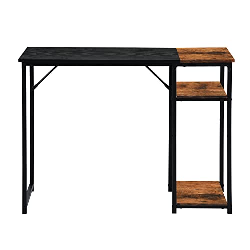 Homy Casa Bureau d'ordinateur de 100 cm - Table d'écriture avec étagères de rangement pour économiser de l'espace - Bureau PC moderne et simple - Cadre en métal noir et marron Cover