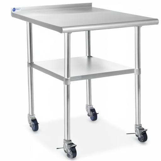 Miniatura 8 de Gridmann. Mesa de preparación y trabajo para cocina comercial, hecha en acero inoxidable con 4 ruedas con protectores contra salpicaduras. Varios