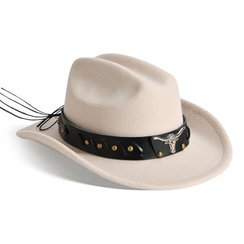Image of Willheoy Kids Cowboy Hat for Girls Boys Western Cowgirl Hat with Buckle Belt Unisex Wide Brim Fedora Hat Dress Up Costume