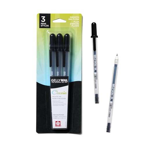 SAKURA 3-Piece Gelly Roll Blister Card Medium Point Gel Ink Pen Set, Black