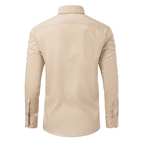 Gollnwe Men's Long Sleeve Slim Fit Casual Shirts Contrast Collar And Convertible Cuffs Dress Shirt Beige Xxl #TOP2