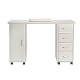 Double Edged Manicure Nail Table,Nail Table Station Desk with 4 Drawers,2 Storage Box,Spa Beauty Salon Nail Art Equipment (White)