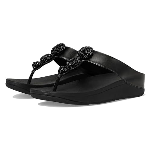 Fitflop Damskie sandały Fino Beadie-Button Metaliczne, Czarny metaliczny, 43 EU