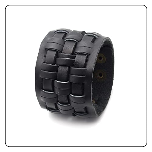Image of Punk Rock Snap Bracelet Braided Wide Leather Wristband Arm Cuff Bracelet