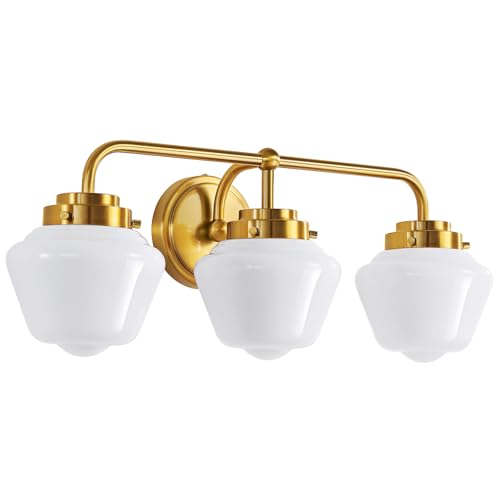 RUIYEY Bathroom Vanity Light Fixtures: 3 Lights Gold Vanity Lights for Bathroom, 17 Inch E26 60w Modern Bathroom Lighting Fixture with Milky White Glass for Bath Restroom by RUIYEY - Image 9