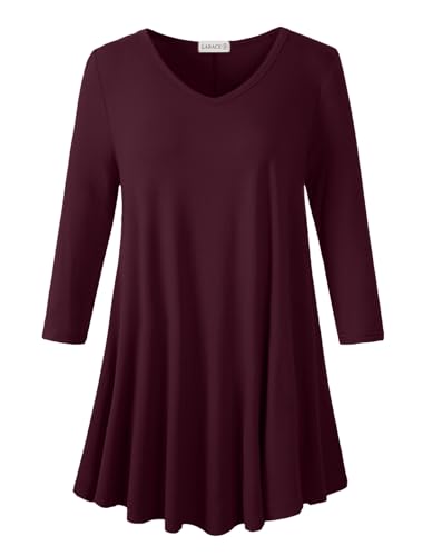 Image of LARACE Tunics 3 /4 Sleeve Plus Size Tops for Women V Neck Loose Fit Flowy Clothing for Leggings