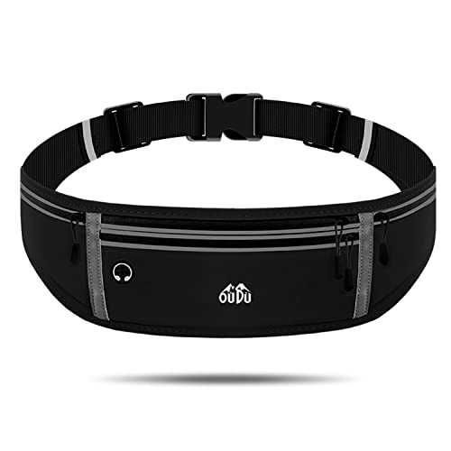 Lotisie Riñonera Running para Correr con Tiras Reflectantes y Orificio para Auriculares, para Correr, Impermeable, para Entrenamiento, Viajes y más, Negro Cover