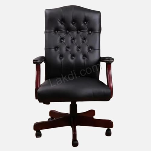 Image of Lakdi The Furniture Director & Executive Office Chair Tufted Design Made in Solid Wood with Leatherette Upholstery & Armrest with Height Adjustable Chair - Black - 111011309 Black