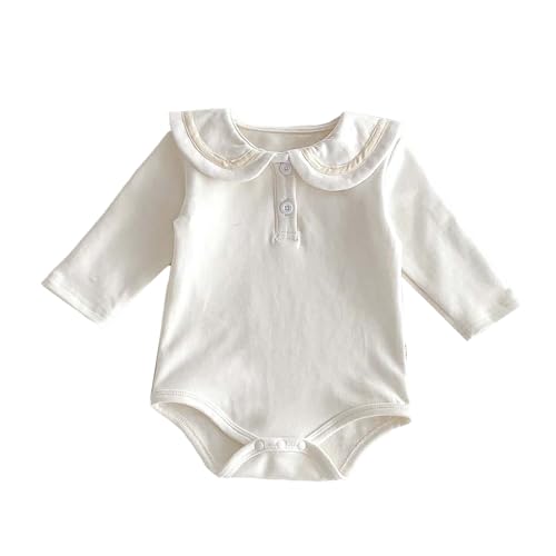 Baby Girl Vintage Bubble Romper Plain Color 𝐁utton Down Shirt Bodysuit Cute Doll Collar Long Sleeve Playsuit